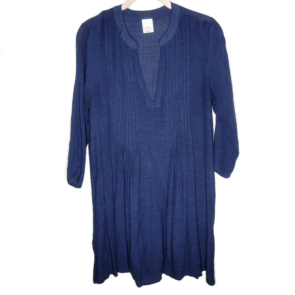 Navy blue vneck tunic top dress S women's small blouse long flowy casual loose